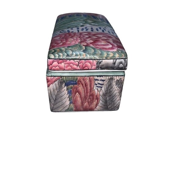 Oriental Accents Asian Inspired Ceramic Box Rectangular Floral Design Glazed - Picture 5 of 7